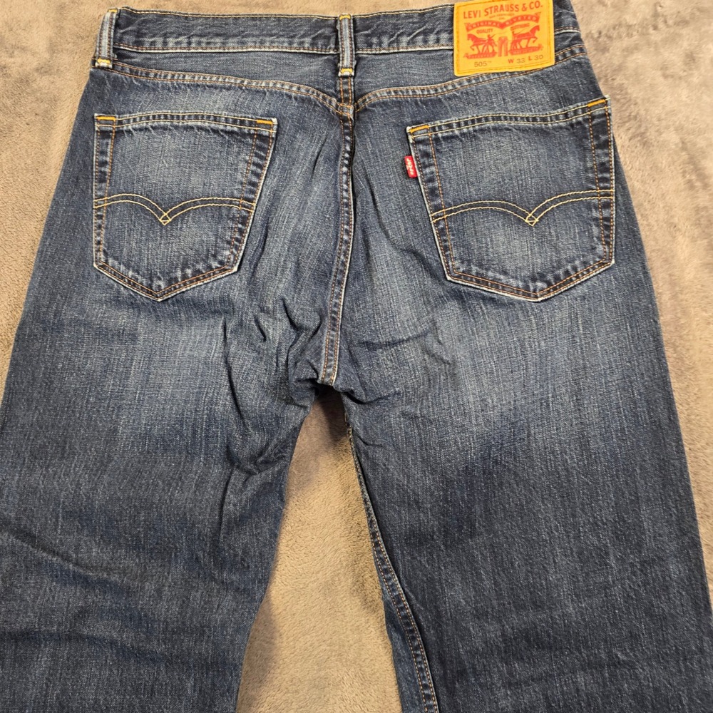 Levis 505 Jeans Men's 33x30 Blue‎ Denim Medium Wash Regular Fit Straight Leg - Picture 11 of 16